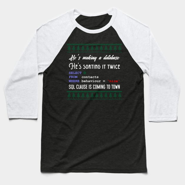 Funny SQL Programmer Database Christmas Admin DBA Baseball T-Shirt by TheCreekman